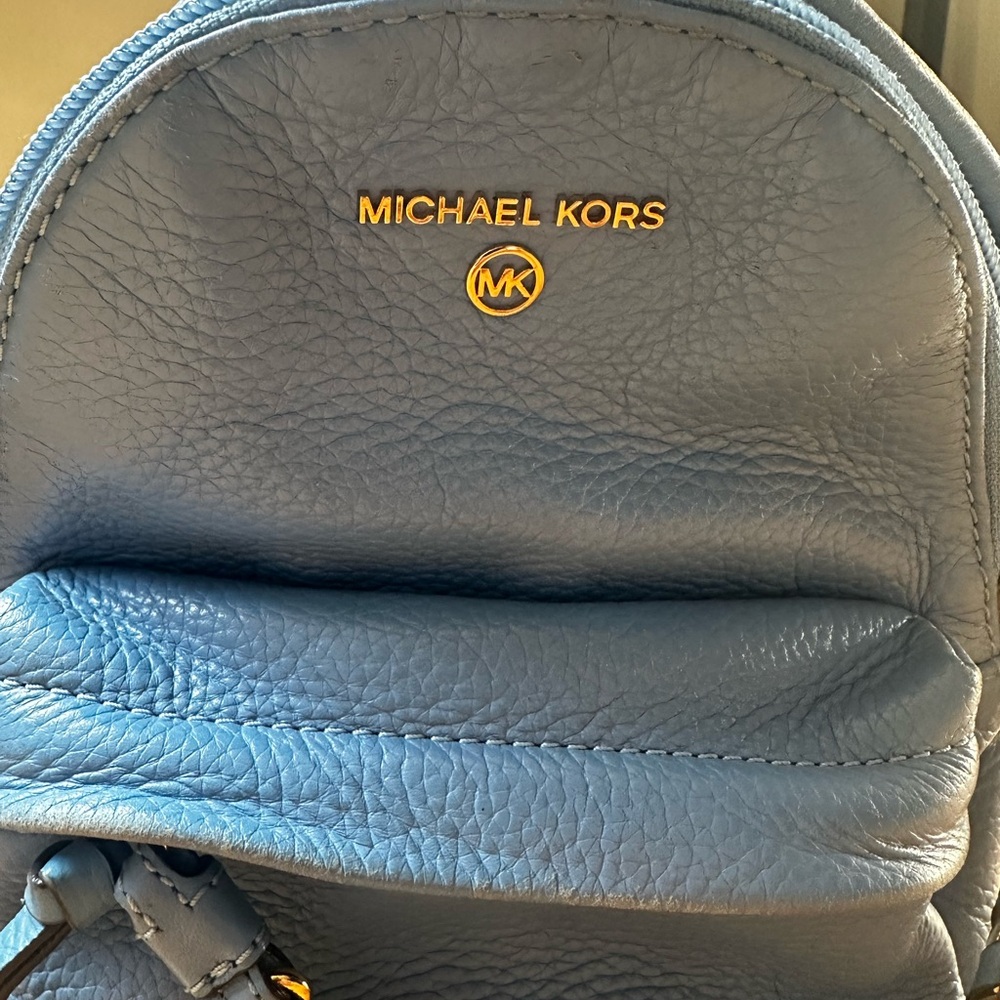 Michael Kors Bright Blue Pebbled Leather Mini Backpack with Chain Detail - Picture 3 of 7